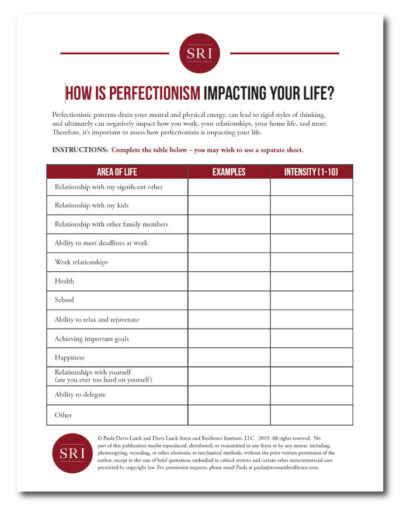 Perfectionism Worksheet - The Stress & Resilience Institute